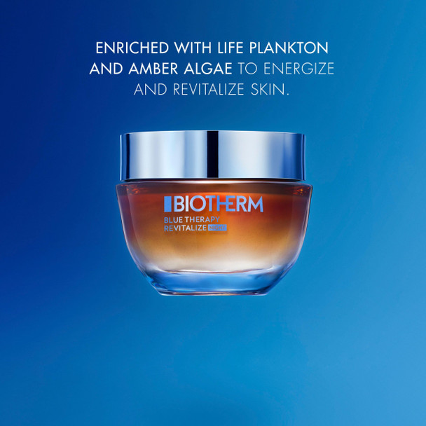 Biotherm Blue Therapy Amber Algae Revitalize Night Anti-Aging Cream for Dehydrated and Mature Skin with Amber Algae Nourishing and Firming Formula for a Glowing Complexion 1.7 Fl. Oz