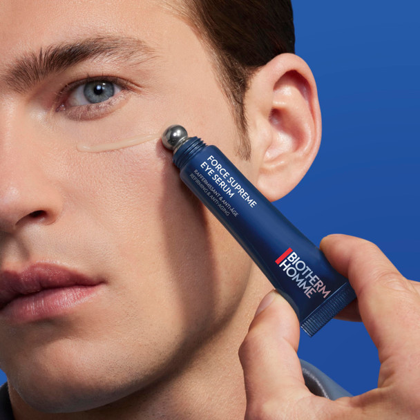 Biotherm Homme Force Supreme Eye Serum for Men Helps Fight Wrinkles Dark Circles and Puffy Eyes Enriched with Blue Algae & Pro-Xylane Resurfaces and Firms the Skin Around the Eye Area 0.5 Fl. Oz.