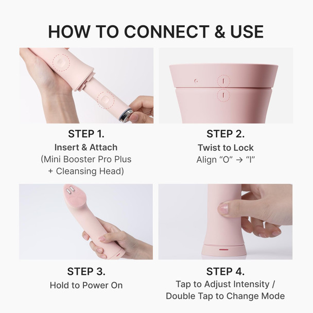 medicube Mini Booster Pro Plus Cleansing Device Set | 2-in-1 Facial Cleansing Skincare Device | Pore Makeup Excess Sebum Care | Portable Skincare Booster with 3 Modes | Korean Facial Device Pink