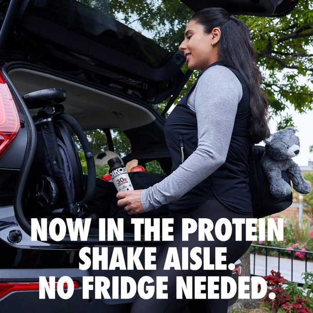 Oikos Protein Shake, Vanilla, 30g High Protein Drinks, Shelf Stable, Ready to Drink, 5g Prebiotic Fiber, 12 fl oz Bottle, 4 Count​