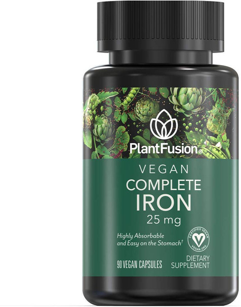 PlantFusion Vegan Iron Supplements from Premium Plant Based Iron Supplements for Women and Men (25mg) Plus Folate & B12 90 Veggie Capsules