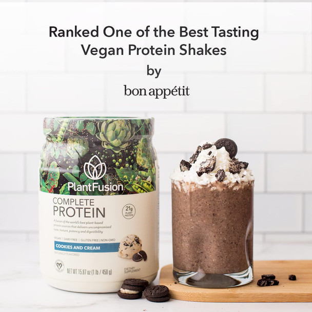 PlantFusion Complete Vegan Protein Powder - Plant Based Protein Powder with BCAAs Digestive Enzymes and Pea Protein - Keto Gluten Free Soy Free Non-Dairy No Sugar Non-GMO - Cookies & Cream 2 lb