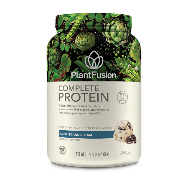 PlantFusion Complete Vegan Protein Powder - Plant Based Protein Powder with BCAAs Digestive Enzymes and Pea Protein - Keto Gluten Free Soy Free Non-Dairy No Sugar Non-GMO - Cookies & Cream 2 lb