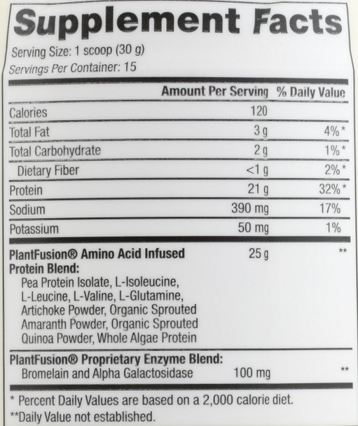 PlantFusion Complete Vegan Protein Powder - Plant Based Protein Powder With BCAAs Digestive Enzymes and Pea Protein - Keto Gluten Free Soy Free Non-Dairy No Sugar Non-GMO - Vanilla Bean 1 lb