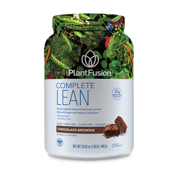 PlantFusion Complete Lean Plant Based Protein Powder - Prebiotic Fiber Superfoods & Digestive Enzymes - Vegan Gluten Free Soy Free Non-GMO - Chocolate Brownie 1.85 lb