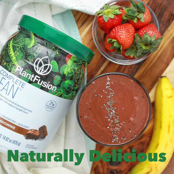 PlantFusion Complete Lean Plant Based Protein Powder - Prebiotic Fiber Superfoods & Digestive Enzymes - Vegan Gluten Free Soy Free Non-GMO - Chocolate Brownie 1.85 lb