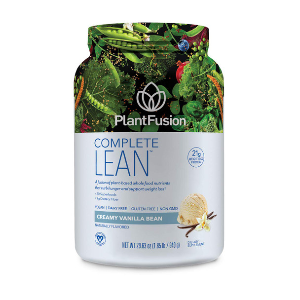 PlantFusion Complete Lean Plant Based Protein Powder - Prebiotic Fiber Superfoods & Digestive Enzymes - Vegan Gluten Free Soy Free Non-GMO - Vanilla 1.85 lb