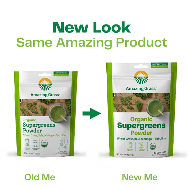 Amazing Grass Super Greens Booster: Greens Powder with Spirulina, Moringa, Wheat Grass & Kale Smoothie Booster, Chlorophyll Providing Greens, 5.29ounce
