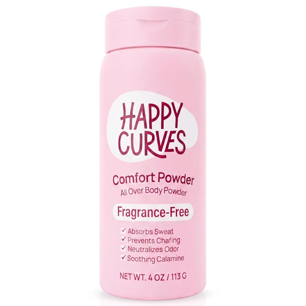 HAPPY CURVES Comfort Powder: Talc Free Anti Chafe Body & Foot Dusting Powder Deodorant to Control Inner Thigh Chafing, Private Areas, and All Over Body for Women (4 Ounce (Pack of 1), Fragrance-Free)