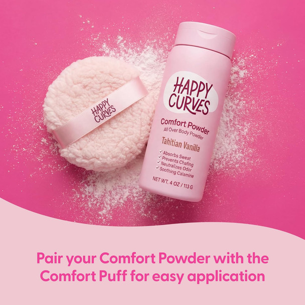 HAPPY CURVES Comfort Powder: Talc Free Anti Chafe Body & Foot Dusting Powder Deodorant to Control Inner Thigh Chafing, Private Areas, and All Over Body for Women (4 Ounce (Pack of 1), Fragrance-Free)