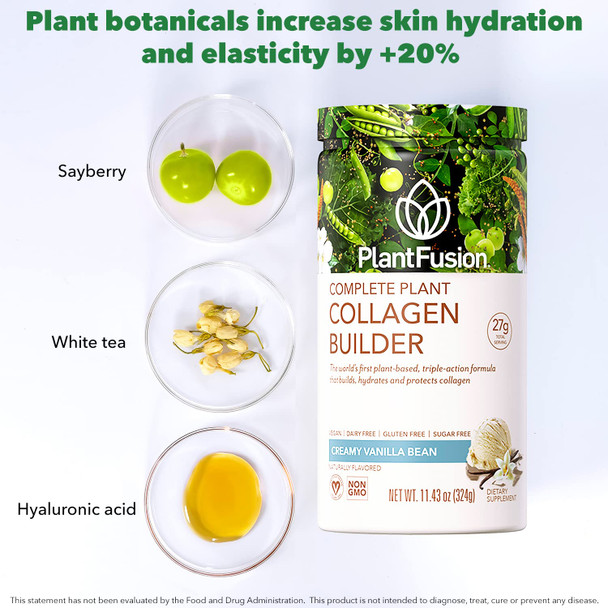 PlantFusion Vegan Collagen Powder - Plant Based Collagen Protein Powder for Muscle & Joints Hair Skin & Nails - Keto Gluten Free Soy Free Non-Dairy No Sugar Non-GMO - Vanilla 11.43 oz