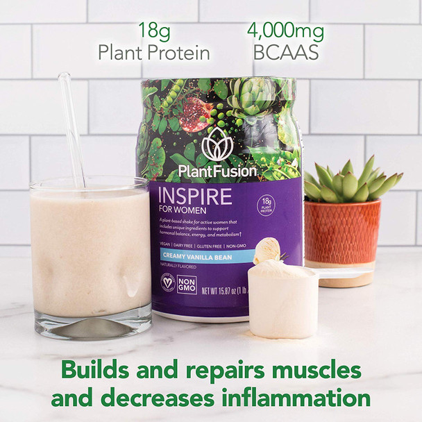 PlantFusion Inspire Plant Protein Powder for Women - Low Carb Protein Powder for Lean Muscle Support - Keto Gluten Free Soy Free Non-Dairy No Sugar Non-GMO - Creamy Vanilla Bean 1 lb