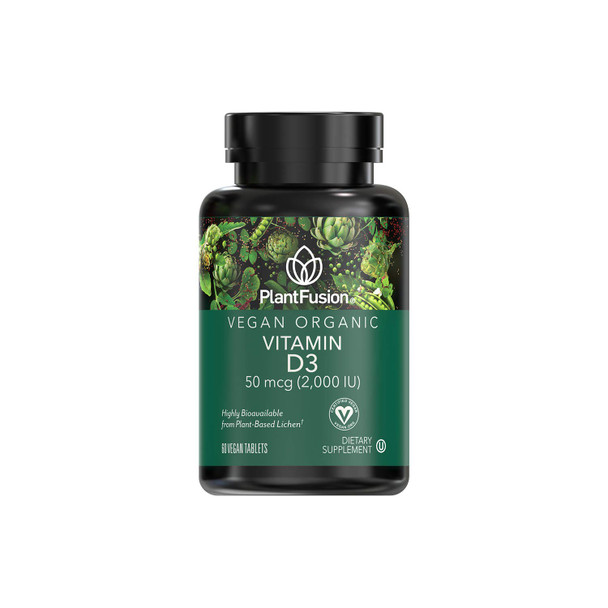 PlantFusion Vegan Vitamin D3 2000IU Organic Vitamin D3 Sourced from Vitashine Plant Based Lichen Promotes Immune and Bone Health 60 Tablets