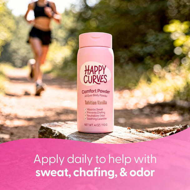 HAPPY CURVES Comfort Powder: Talc Free Anti Chafe Body & Foot Dusting Powder Deodorant to Control Inner Thigh Chafing, and Private Areas 6oz (Pack of 1) - Tahitian Vanilla