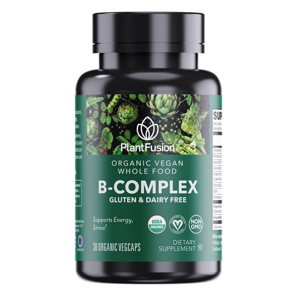 PlantFusion Organic Vitamin B-Complex Vegan Whole Food Supplement for Energy & Metabolism Methylated B12 Guava Lemon & Basil Non-GMO Gluten-Free - 30 Capsules