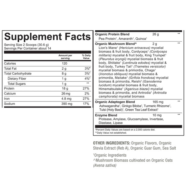 PlantFusion Mushroom Protein Powder - 3 in 1 Vegan Protein Powder Mushroom Supplement and Adaptogen Supplement - Support Mental Focus Immunity and Recovery - Vanilla 1lb