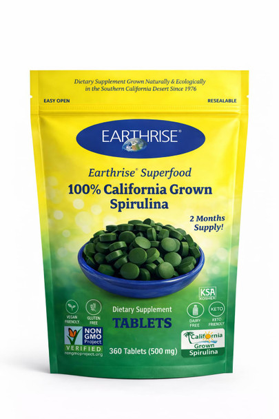 Earthrise Superfood 100% California Grown Spirulina 500mg Tablets (360 Count) Natural Premium Spirulina Vegan Gluten Free Keto Friendly Non -GMO High in Vitamins & Minerals