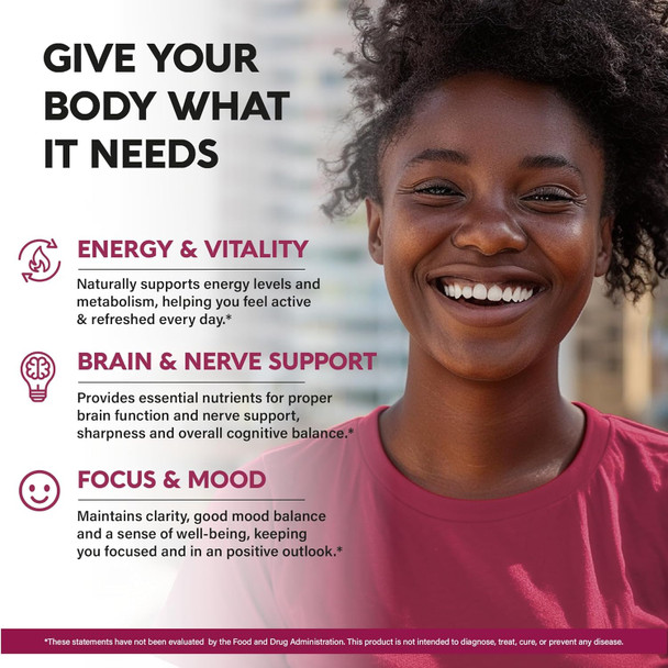 NUTRAHARMONY Vitamin B Complex for Men & Women - Riboflavin B2, B12, B1, B3, B5, B6, B7, B8, B9 | Vitamin C, Choline, Inositol - B-Complex Supplement - Energy, Brain & Heart Support - Made in USA, 60 Vegan Caps