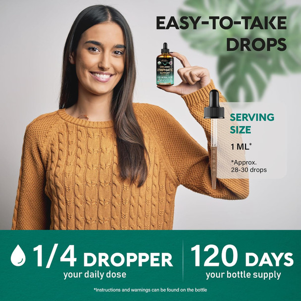 USDA Organic Lymphatic Drainage Supplement - Echinacea | Elderberry | Dandelion | Rosehip | Cleavers | Calendula | Burdock - Made in USA - Lymph System Drops - Immune Support, Cleanse & Detox, 4 fl oz