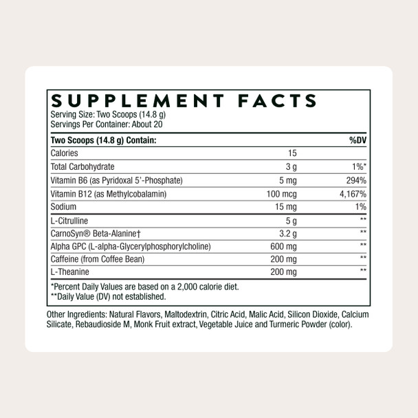 THORNE - Advanced Pre-Workout - Pre-Workout Powder Supplement with Amino Acids Naturally Derived Caffeine Alpha GPC & Beta-Alanine - Rainbow Sherbet - NSF Certified for Sport - 20 Servings