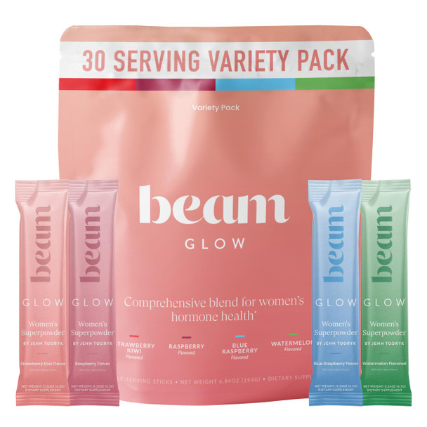 Beam Glow Hormone Balance for Women Cortisol Support for Women Thyroid Support Powder with Selenium Bromelain and Chasteberry PMS Relief Hair Skin & Nails Health and Wellness Gift Variety Pack