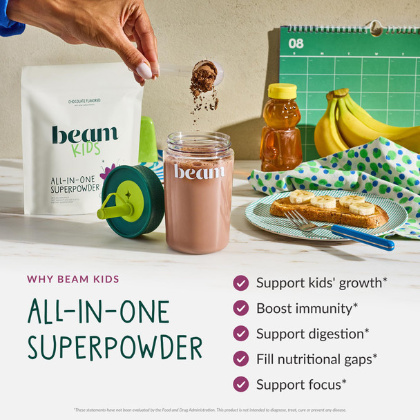 Beam Kids Multivitamin Powder – Kids Vitamins with Greens Probiotic & Prebiotic Immune Support for Children & Toddlers No Artificial Sweeteners for Picky Eaters 20 Servings Chocolate Flavor
