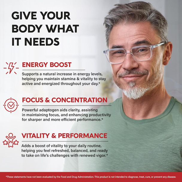 NUTRAHARMONY Panax Ginseng 15,000 mg - Red Korean Ginseng Supplement for Men - Extra Strength 10:1 Extract - Energy, Focus, Productivity & Performance - Natural & Vegan - Made in USA - 120 Capsules, 2 Month Supply