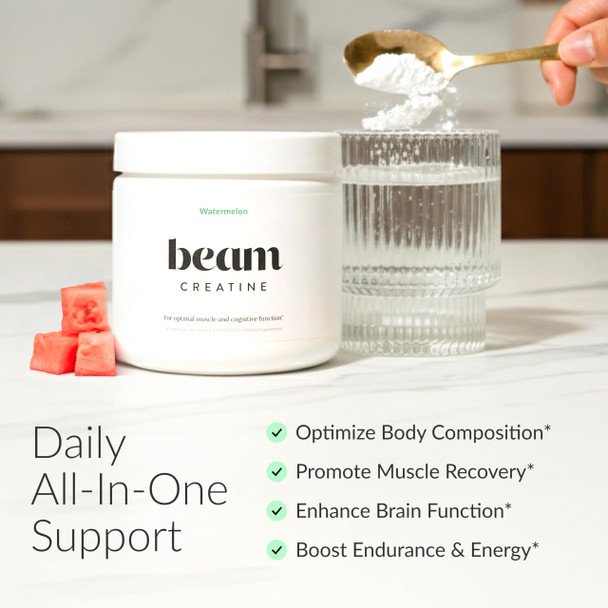 Beam Creatine Monohydrate Powder – 5g Micronized Creatine Monohydrate Flavored Creatine for Women & Men Muscle Strength Growth & Cognitive Support Watermelon Flavor 30 Servings