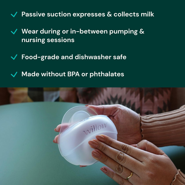 Willow  Silicone Wearable Breast Pump - Passive Suction Milk Collector - Hands Free Manual Breast Pump - Dishwasher Safe - Breastfeeding Essentials - Easy Pour Spout for Milk Storage Bags - BPA Free