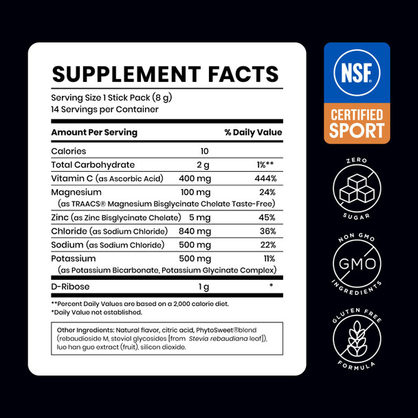 Designs for Sport Hydration Packs - Zero Sugar Electrolyte Drink Mix - With D-Ribose Essential Minerals & Vitamin C - NSF Certified Sport - Athletic Hydration Powder - Clementine Flavor - 14 Packets