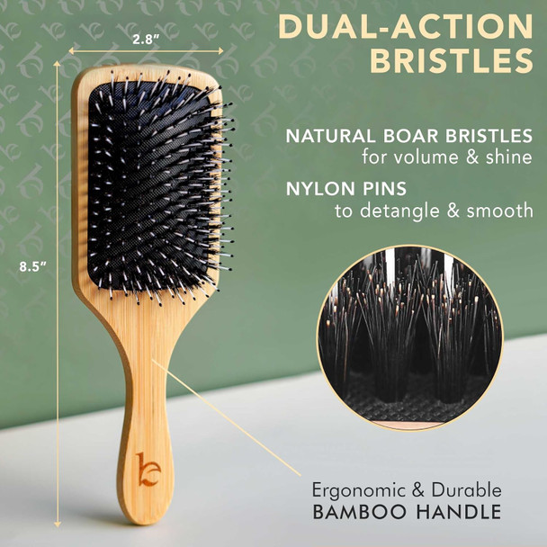 Beauty by Earth Boar Bristle Paddle Hair Brush - Smoothing Wood Brush for Thick, Curly & Wavy Hair, Detangling Natural Bristles for Women, Stimulates Scalp ( Paddle Brush )
