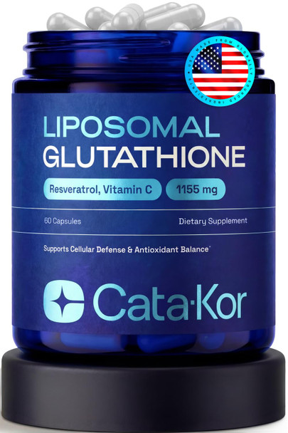 Cata Kor Liposomal Glutathione Ultra High Absorption with Resveratrol Vitamin C Selenium and Vitamin B2 Antioxidant Support for Immune Support and Healthy Aging 60 Count (Pack of 1)