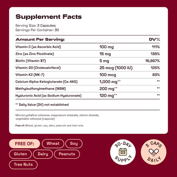 Cata-Kor Hair Skin and Nails Vitamins for Women – Biotin Collagen Hair Supplement | Hyaluronic Acid | Calcium AKG | MSM | Vitamin D3 K2 & C – Hair Growth Vitamins for Women – 30 Day Supply (1 Pack)