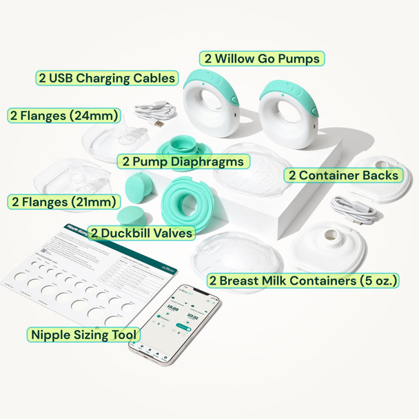 Willow Go - Hands Free Breast Pump - Wearable Breastfeeding Pump - Portable, Electric, Cordless, & 9 Levels of Hospital Grade Suction Strength - Postpartum Essentials - Double Breast Pump