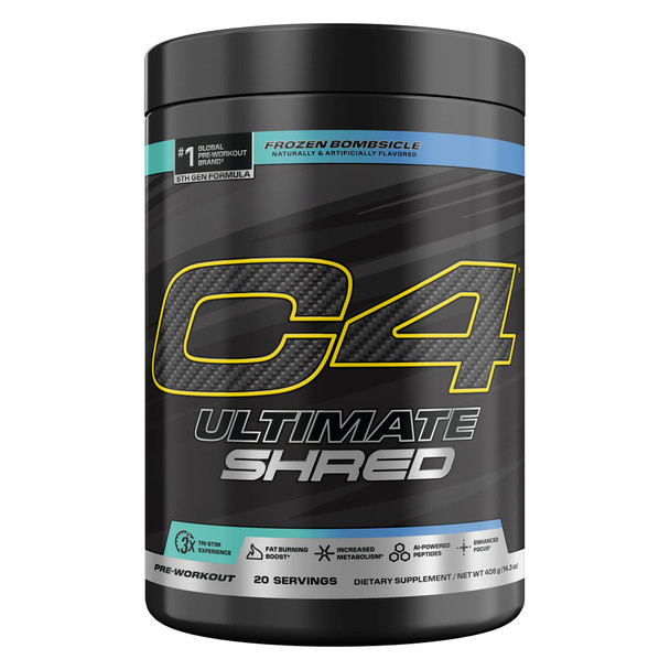 Cellucor C4 Ultimate Shred Pre Workout Powder Metabolism Supplement with Cayenne Extract+300mg Caffeine+TeaCrine+Dynamine - Frozen Bombsicle  20 Servings