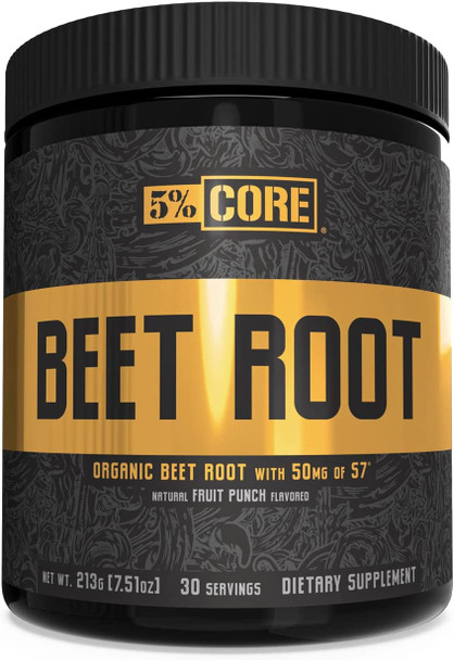 5% Nutrition Core Beet Root | Nitric Oxide Organic Beet Root Powder Pre Workout Additive | 6000mg Beet Root Extract + 50mg S7 | Vegan & Keto | 30 Servings (Fruit Punch)