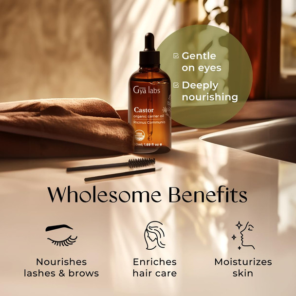 Gya Labs USDA Organic Castor Oil - 1.69 Fl Oz - Carrier Oil for Hair Skin Face Scalp & Body Massage