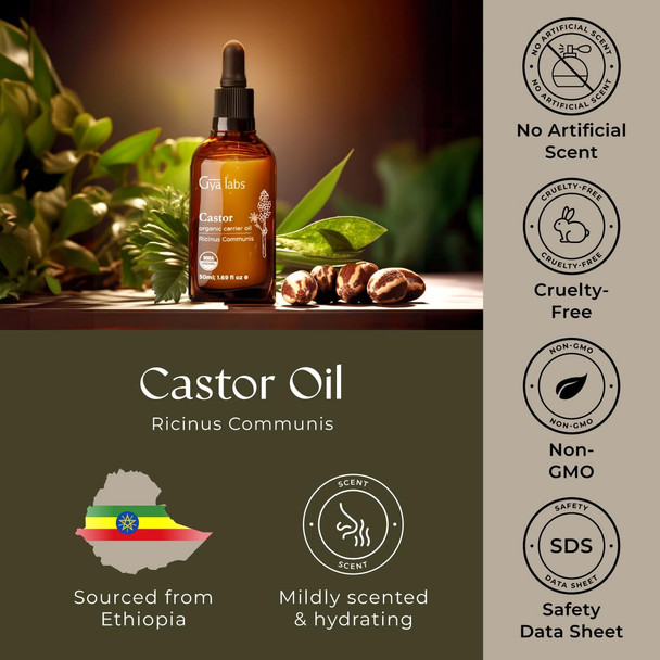 Gya Labs USDA Organic Castor Oil - 1.69 Fl Oz - Carrier Oil for Hair Skin Face Scalp & Body Massage