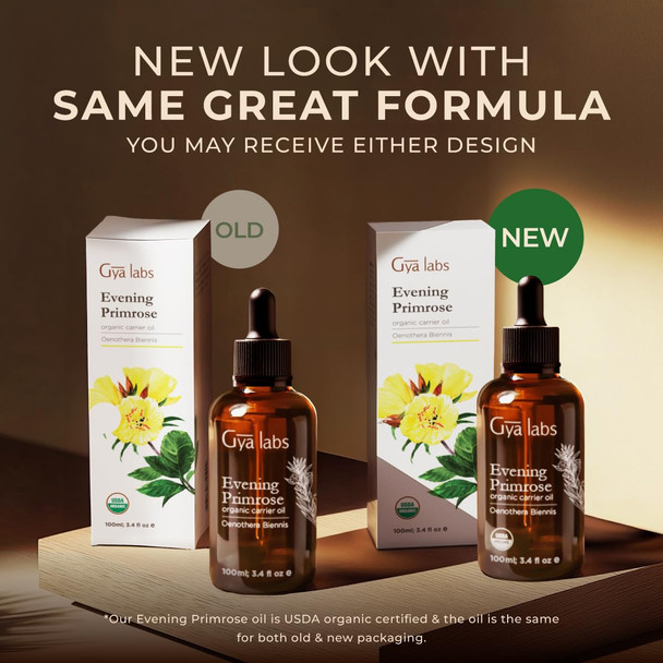 Gya Labs USDA Organic Evening Primrose Oil - 3.4 Fl Oz - Carrier Oil for Hair Skin Face Scalp & Body Massage