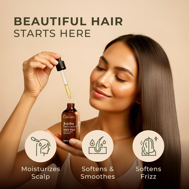 Gya Labs USDA Organic Jojoba Oil - 3.4 Fl Oz - Carrier Oil for Hair Skin Face Scalp & Body Massage