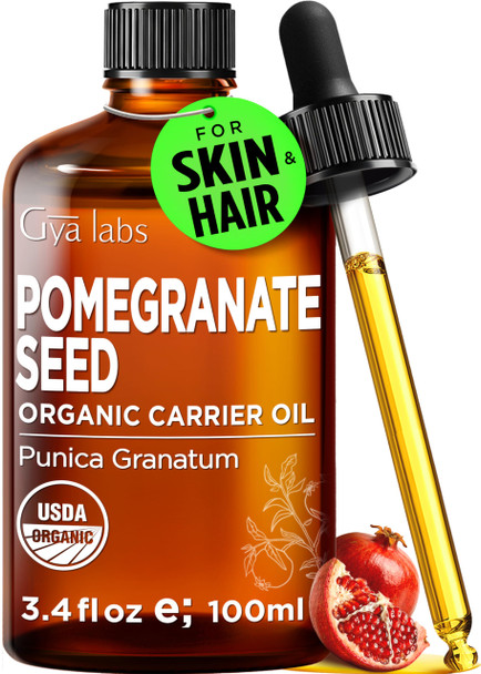 Gya Labs USDA Organic Pomegranate Seed Oil - 3.4 Fl Oz - Carrier Oil for Hair Skin Face Scalp & Body Massage