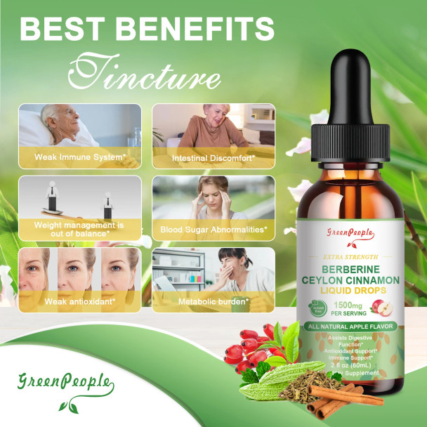 GreenPeople Berberine Plus Organic Ceylon Cinnamon Natual Extract Supplement 60ML