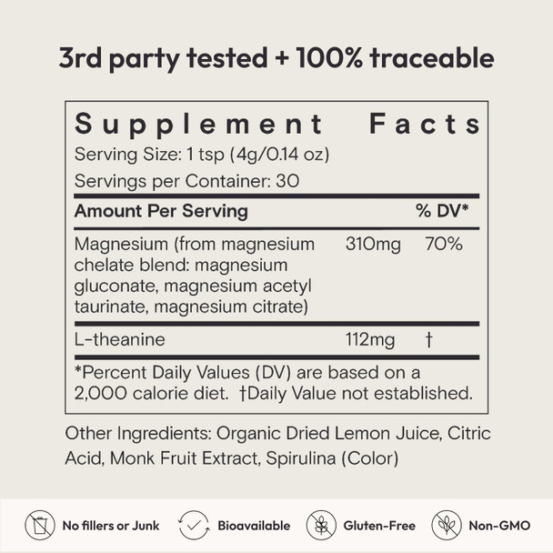 Moon Juice Magnesi-Om Magnesium Powder Supplement - Chelated Magnesium Complex + L-Theanine Blend for Rest Relaxation & Regularity - Vegan Non-GMO & No Sugar Blue Lemon 4.2 oz 30 Servings