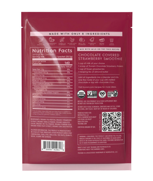 Truvani Vegan Pea Protein Powder | Chocolate Strawberry | 20g Organic Plant Based Protein | 1 Serving | Keto | Gluten & Dairy Free | Low Carb | No Added Sugar