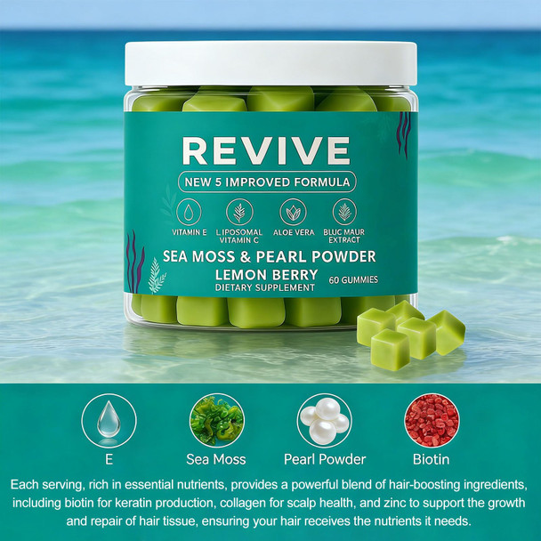 Revive Hair Gummies  Professional Revive Hair Gummies with Vitamin C  Vitamin E  Hair Growth for Women & Men - Sea Moss for Hair Loss (2)