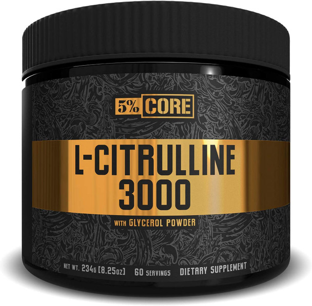5% Nutrition Core L-Citrulline 3000 with Glycerol | Nitric Oxide Booster & Muscle Pump Supplement | Pre-Workout Additive | Unflavored (60 Servings)