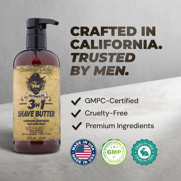 DeadeyeDick's 3-in-1 Shave Butter | Natural Shave Cream for Face Head & Body | Gentle  Non-Irritating Formula for All Skin Types | 16 FL OZ