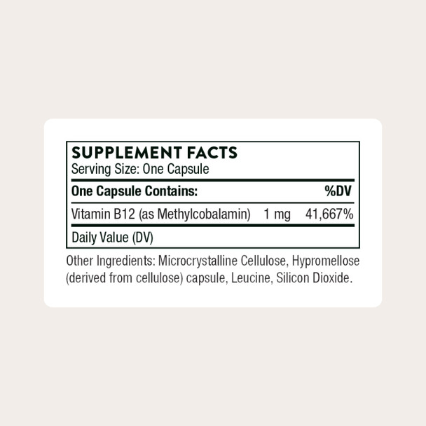 THORNE - Vitamin B12 - as Methylcobalamin - Supports Heart & Nerve Health Blood Cell Function Restful Sleep & Methylation -Third-Party Certified - Gluten Dairy & Soy-Free - 60 Capsules