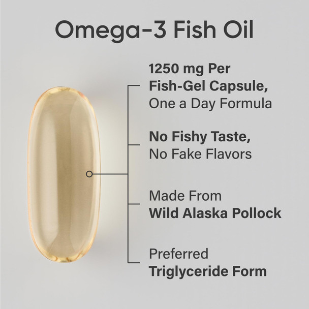 Sports Research Triple Strength Omega 3 Fish Oil 1250mg from Wild Alaskan Pollock - Burpless Fish Oil Supplement with Omega-3 EPA & DHA - Sustainably Sourced  Non-GMO Gluten Free - 30 Softgels
