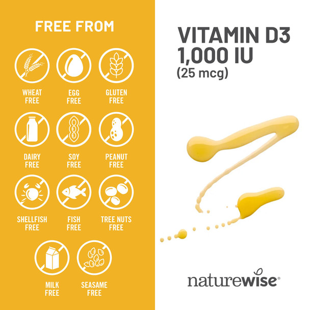 NatureWise Vitamin D3 1000iu (25 mcg) 90-Day Supply for Immune Support Healthy Muscle Function and Bone Health - Non-GMO Gluten Free in Organic Extra Virgin Olive Oil (Mini Softgel) 90 Count